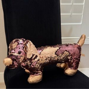 Plush Sequin Dachshund Weenie Dog Flip Change Gold